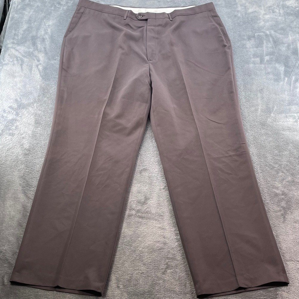 NWT Haggar Black Label Micromattique Dress Pants Mens 42x32 Brown Flat Front USA